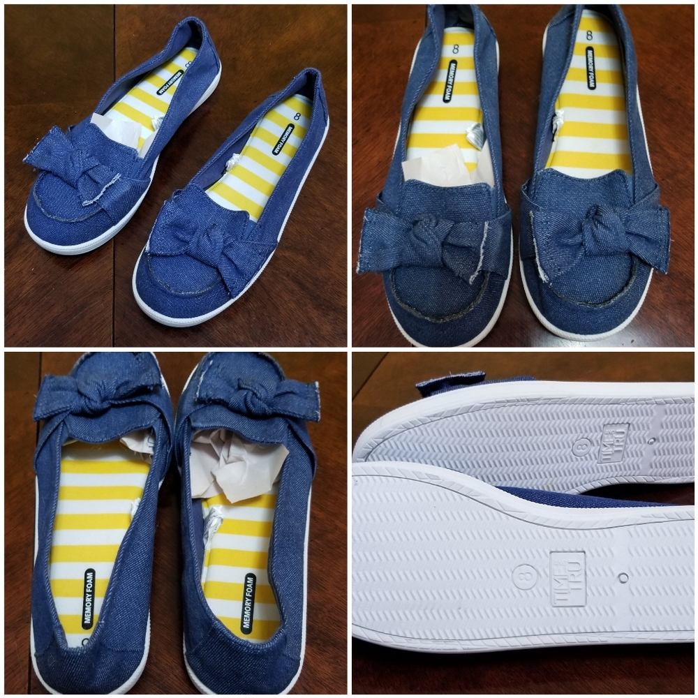 Time Tru Denim Flats w bow & memory insoles NWOT.  Great casual shoe.